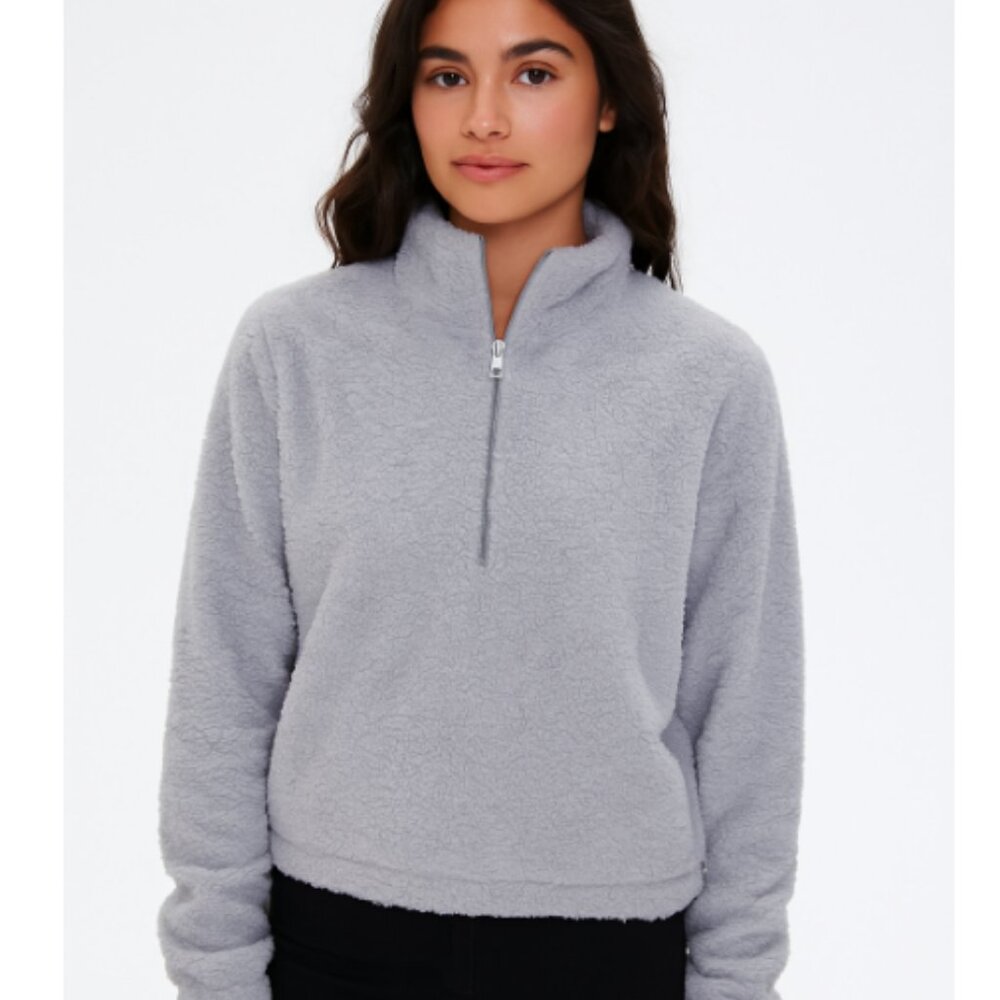DYI Women's Tranquil 1/2 Zip Fuzzy Fleece Sweater Steel Grey Size Small